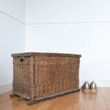 Wicker basket and wood