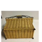 70s metal and rattan magazine rack