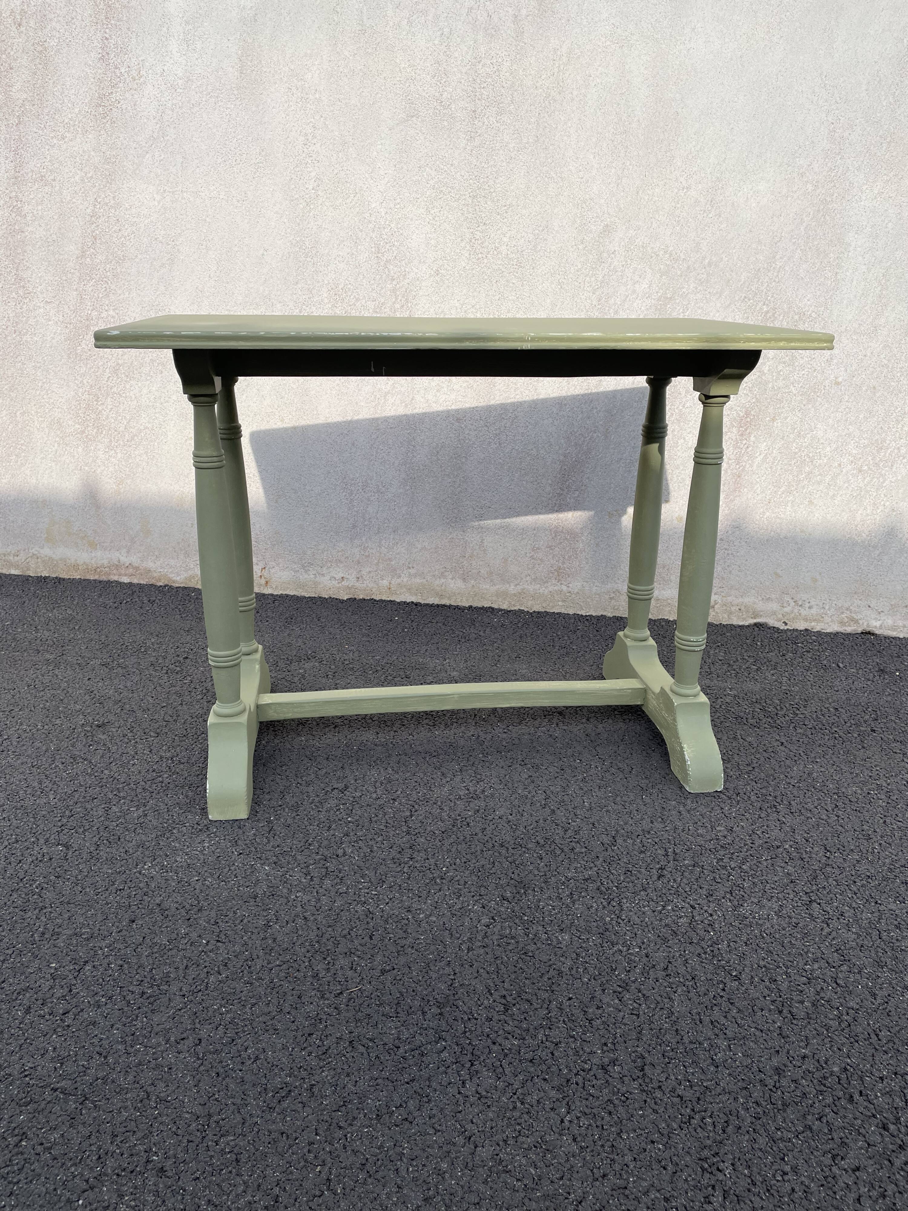 Patinated green baluster table