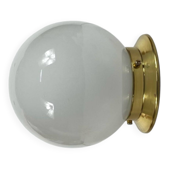 Old wall or ceiling light globe white opaline glass brass fixing base