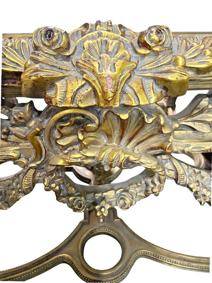 Large Square Louis XV Style Table in Carved Gilded Beech and Brown Marble