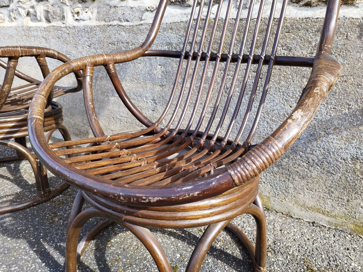 Pair of vintage rattan swivel chairs