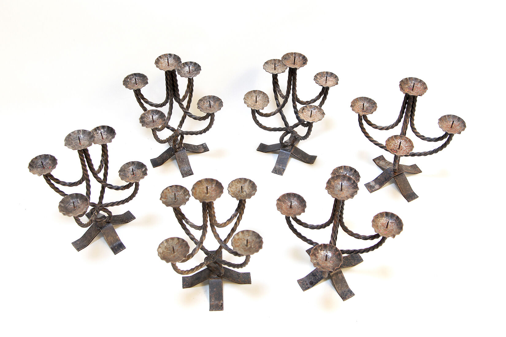 Vintage church brutalist hand forged iron candle holder