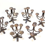 Vintage church brutalist hand forged iron candle holder