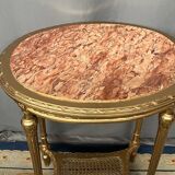 French Louis XVI style giltwood table. Marble top. Late 19th century.