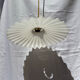 Vintage suspension opaline pleated lampshade with golden threads and claw socket.