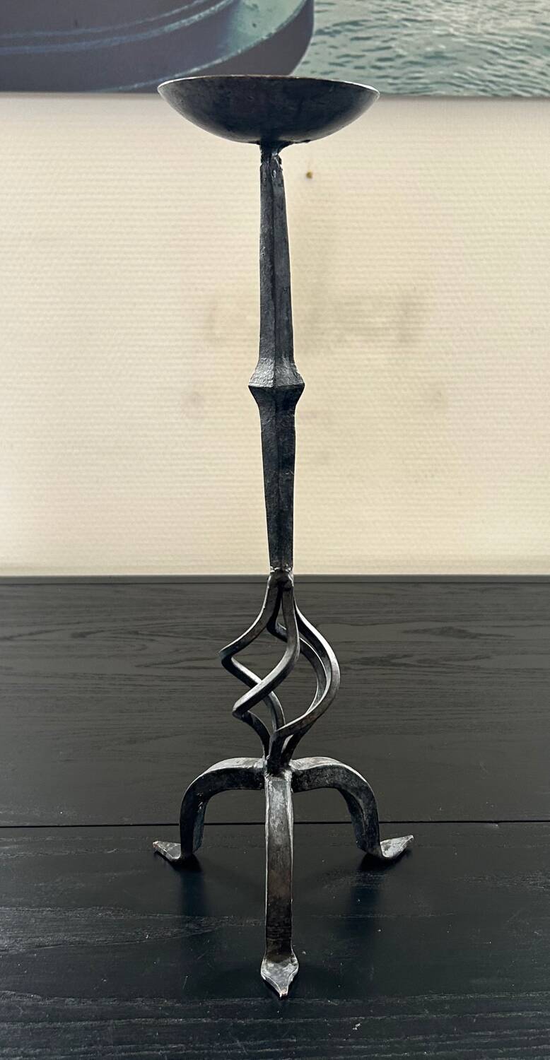 Brutalist wrought iron candle holder