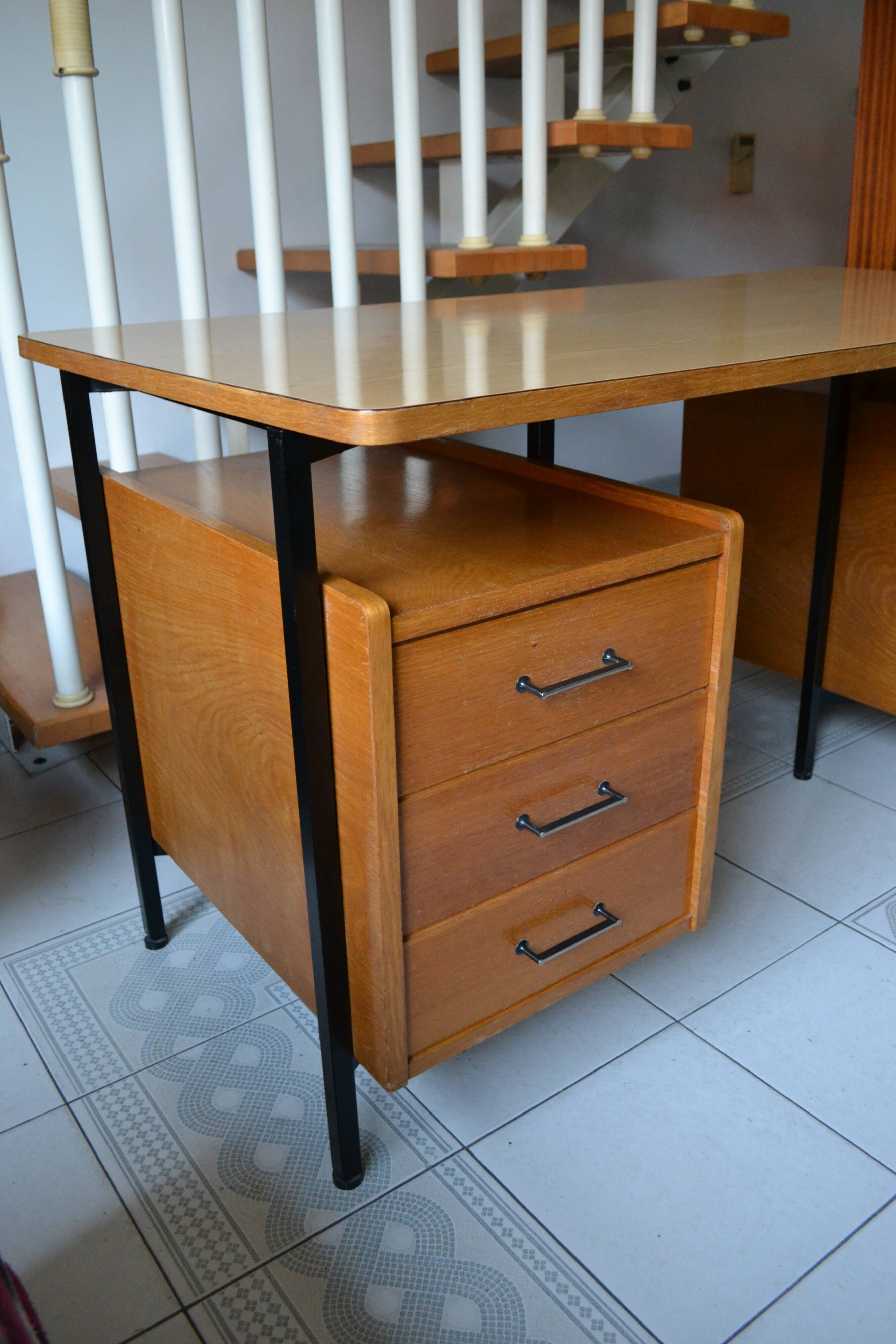 Modernist desk with two oak pedestals from the 60s