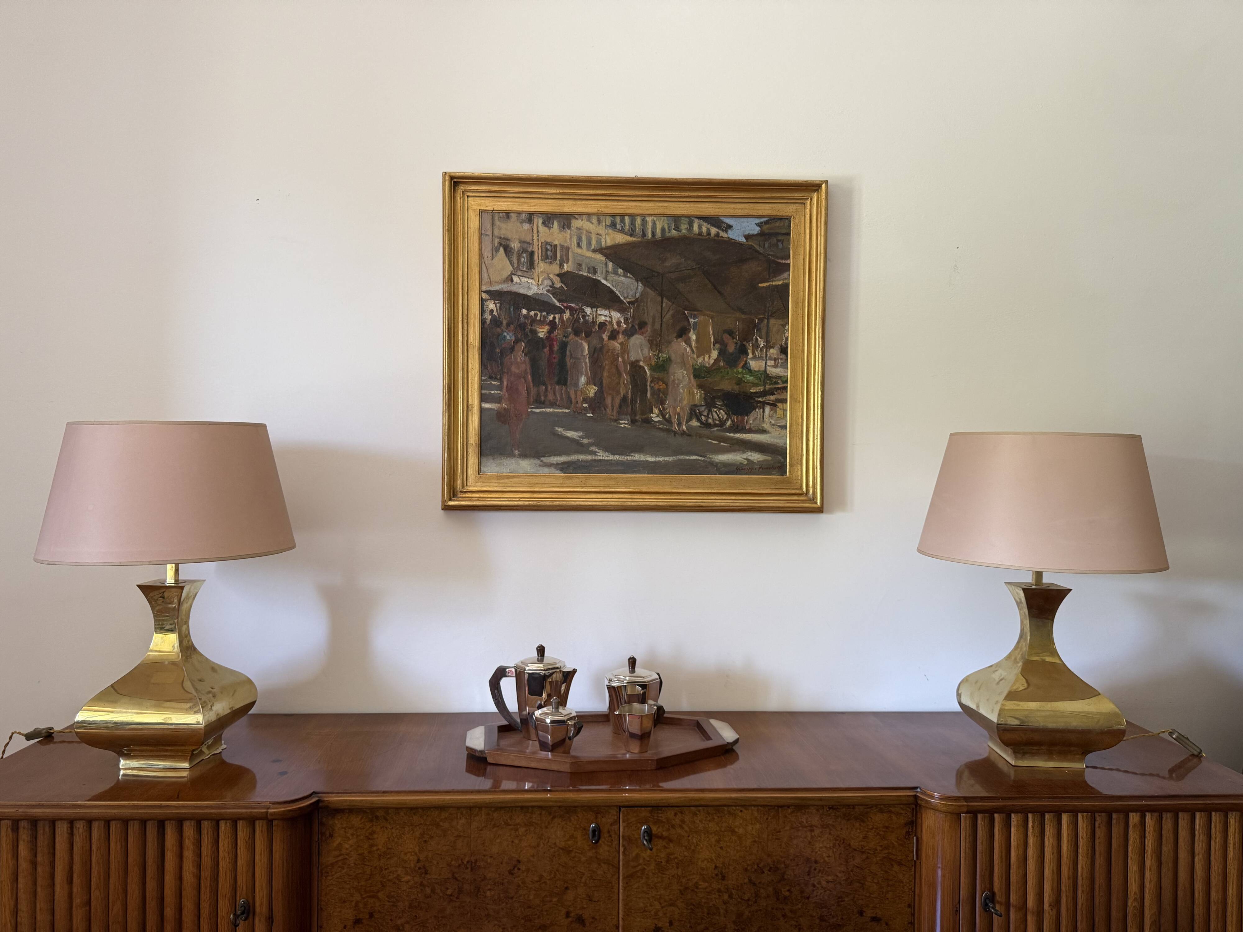 Hollywood regency set of 2 table lamps mod. Piramide, High Society Italy 70