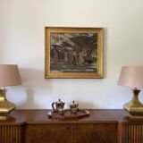 Hollywood regency set of 2 table lamps mod. Piramide, High Society Italy 70