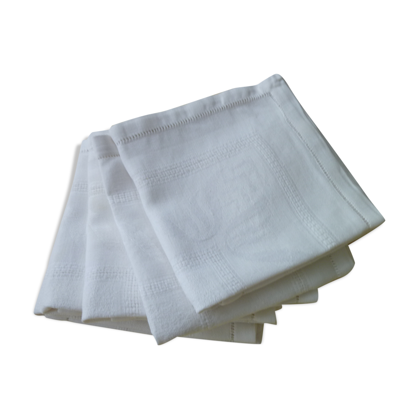 Set of 6 vintage white damask cotton napkins