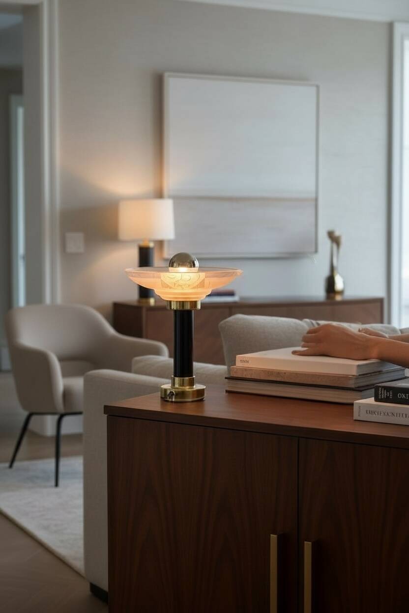 Art Deco bedside lamp with signed Muller glass.