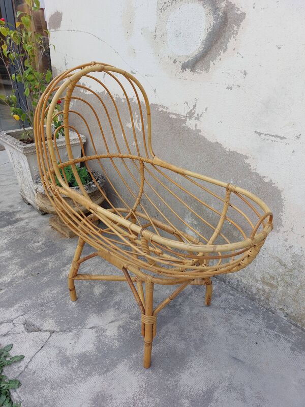 Berceau en rotin vintage 1950