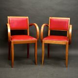 Pair of red bridge armchairs, 1950s