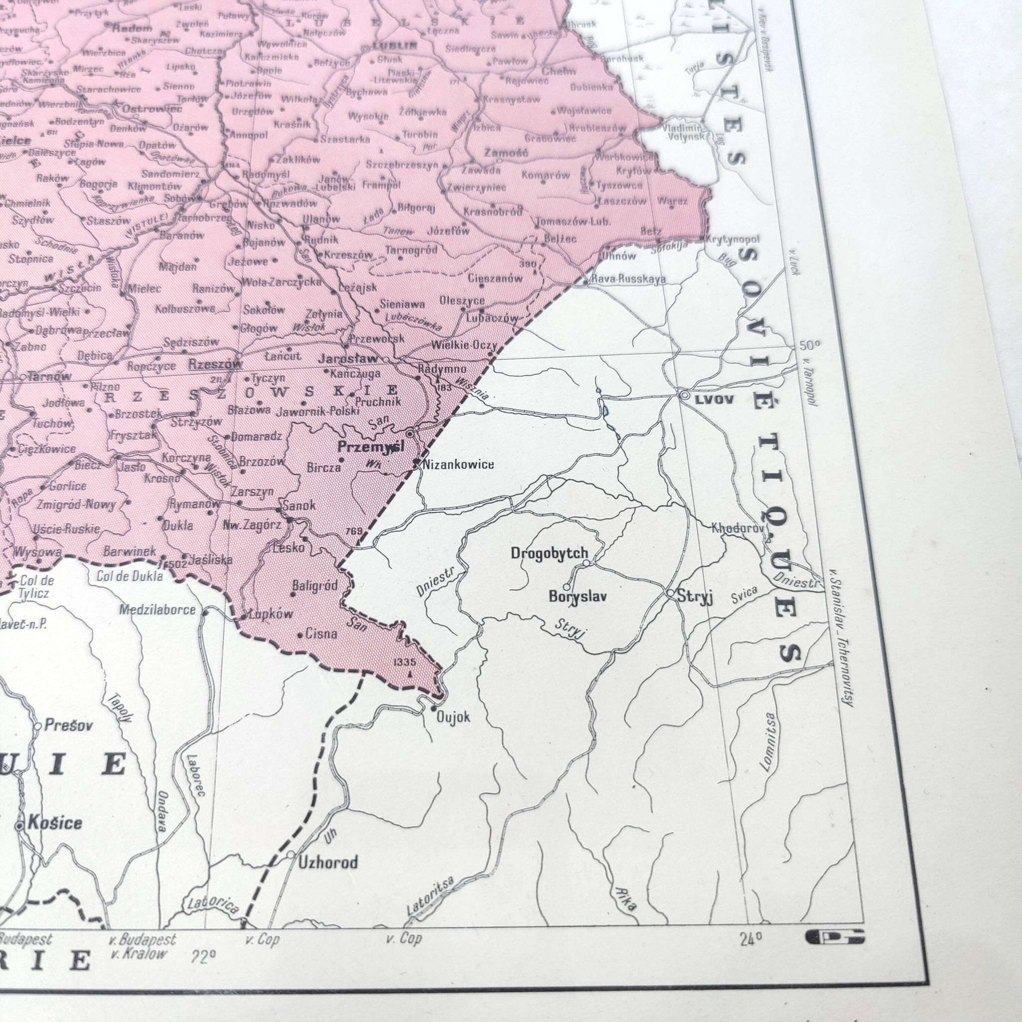 Old map of Poland Europe 43x43cm from 1950