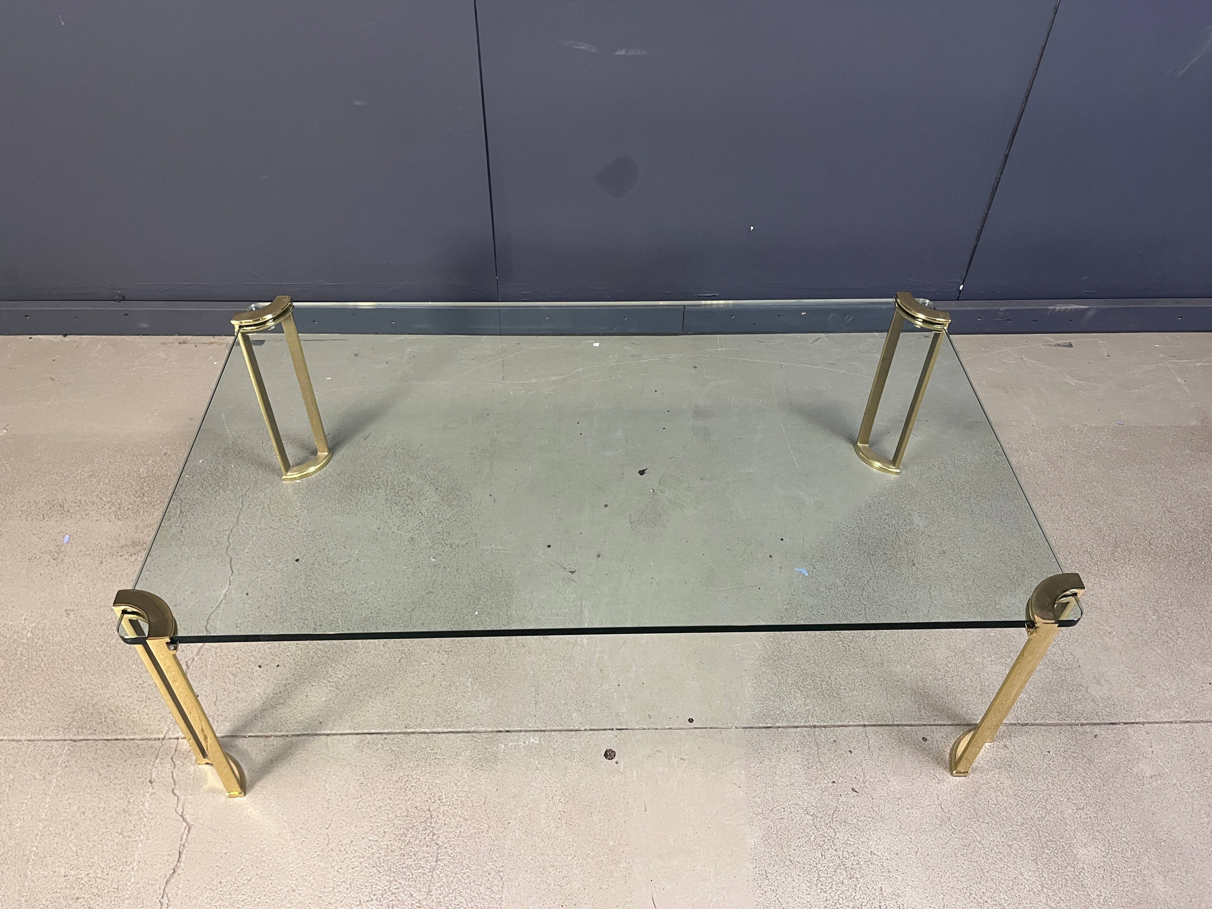 Peter Ghyczy style coffee table in brass and glass