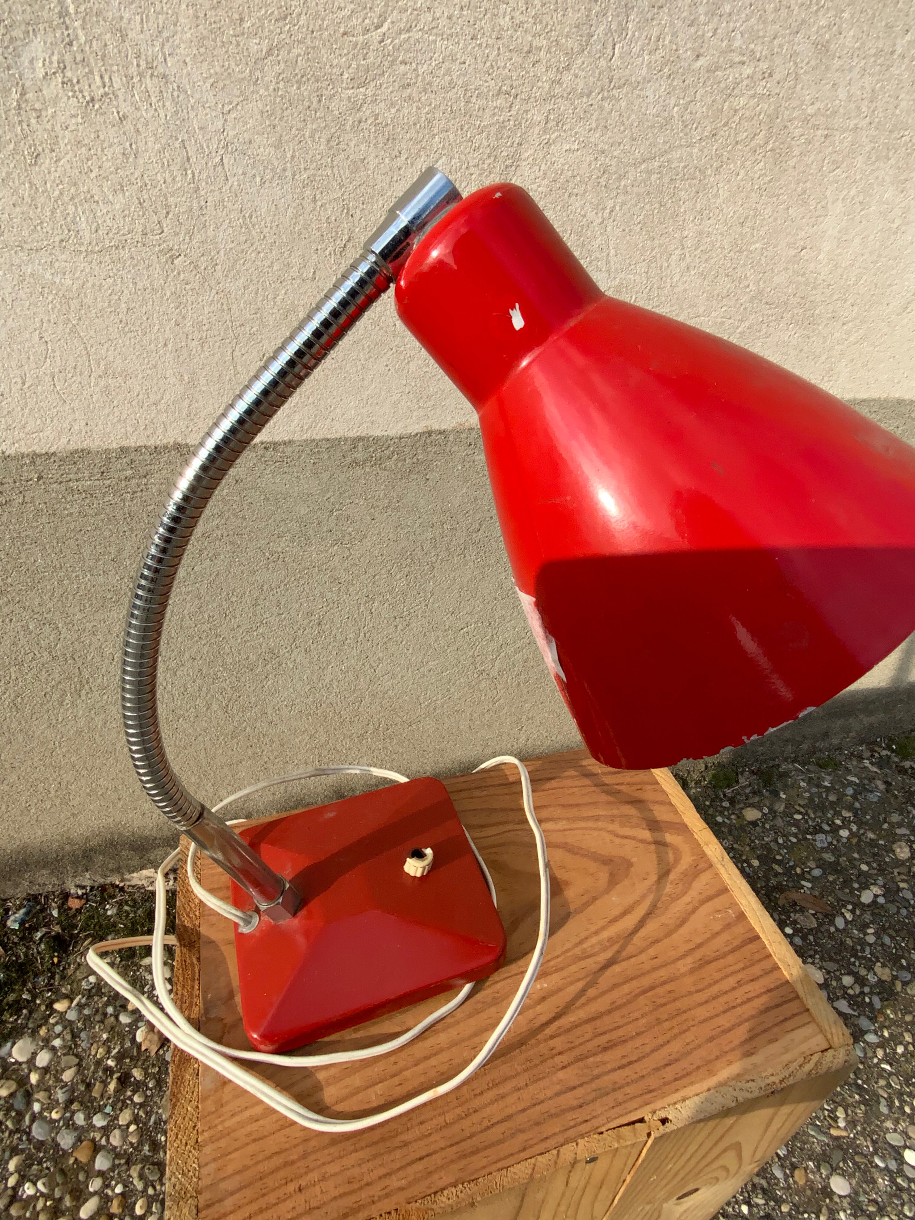 Vintage table lamp Aluminor France red metal desk