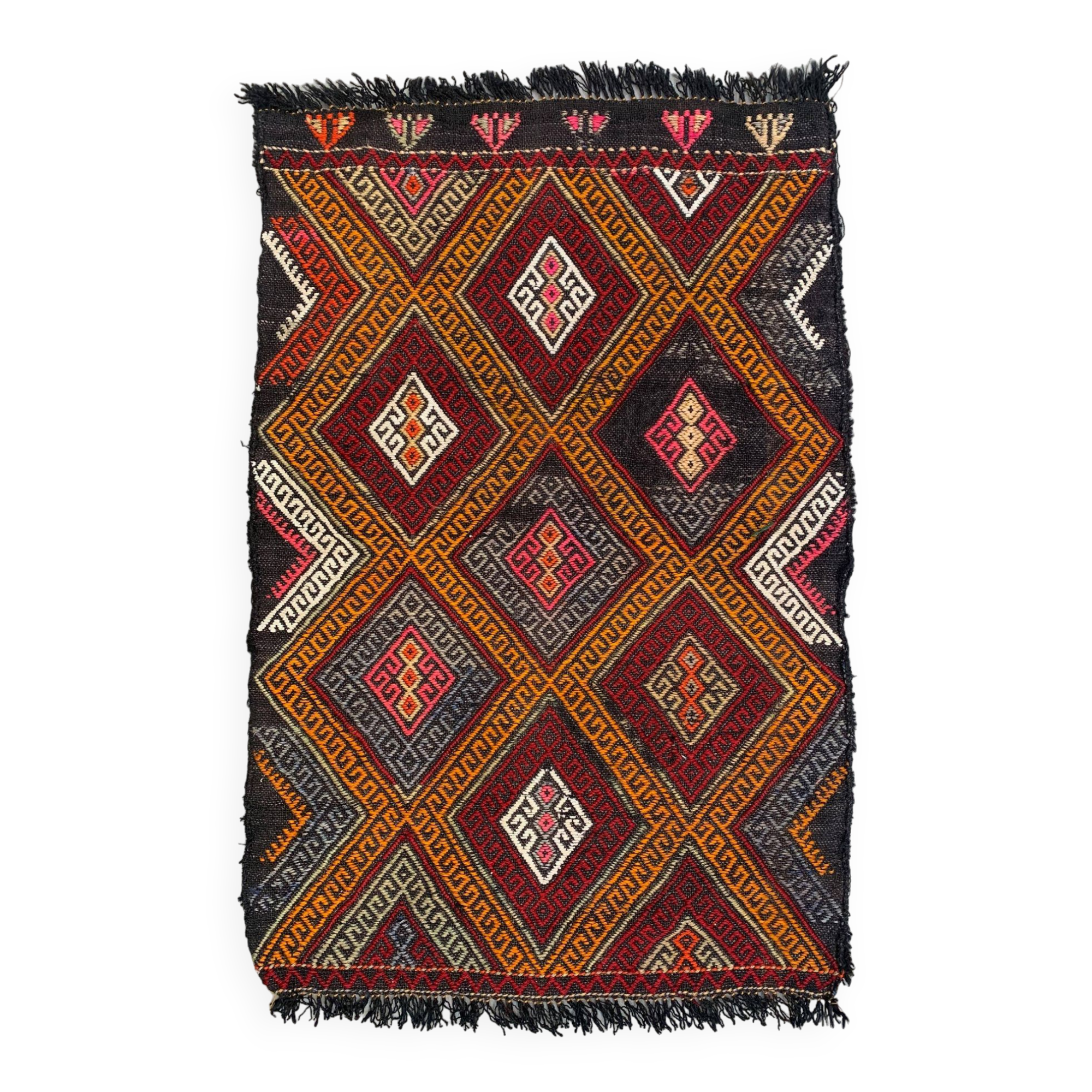 Vintage Turkish Mini Kilim 78x50 cm Wool Small Kelim Runner, shabby Chic