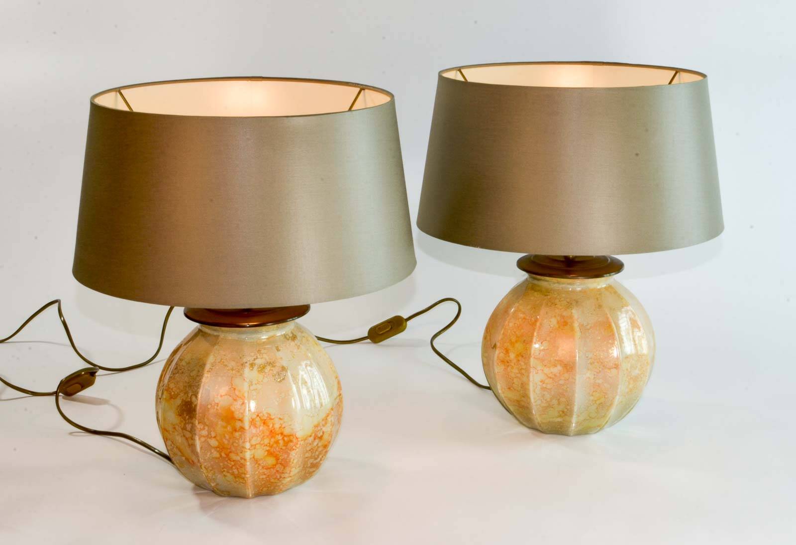 Stunning Pair of French Handmade Glass Laque Line Table Lamps, 1970s