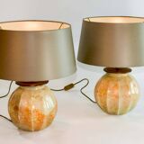 Stunning Pair of French Handmade Glass Laque Line Table Lamps, 1970s