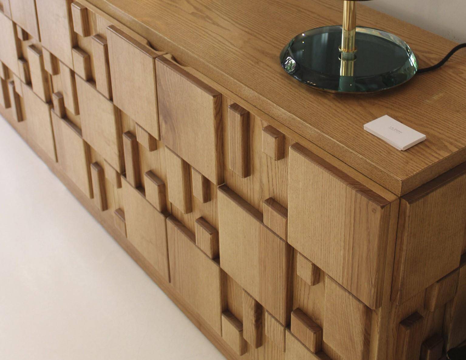 Brutalist Style Oak Handcarved Italian Large Sideboard