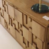 Brutalist Style Oak Handcarved Italian Large Sideboard
