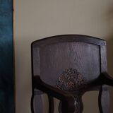 Hand-carved oak and velvet armchair, Danish furniture maker, Art Nouveau, 1939