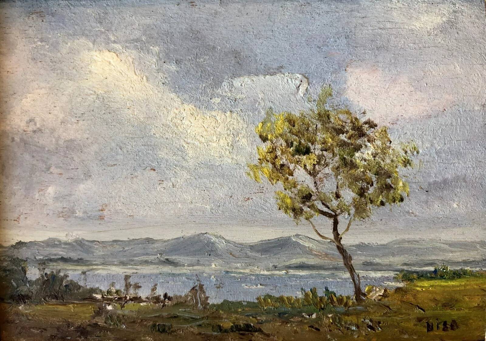 20th Century Antique Lake Scene Landscape Oil Painting