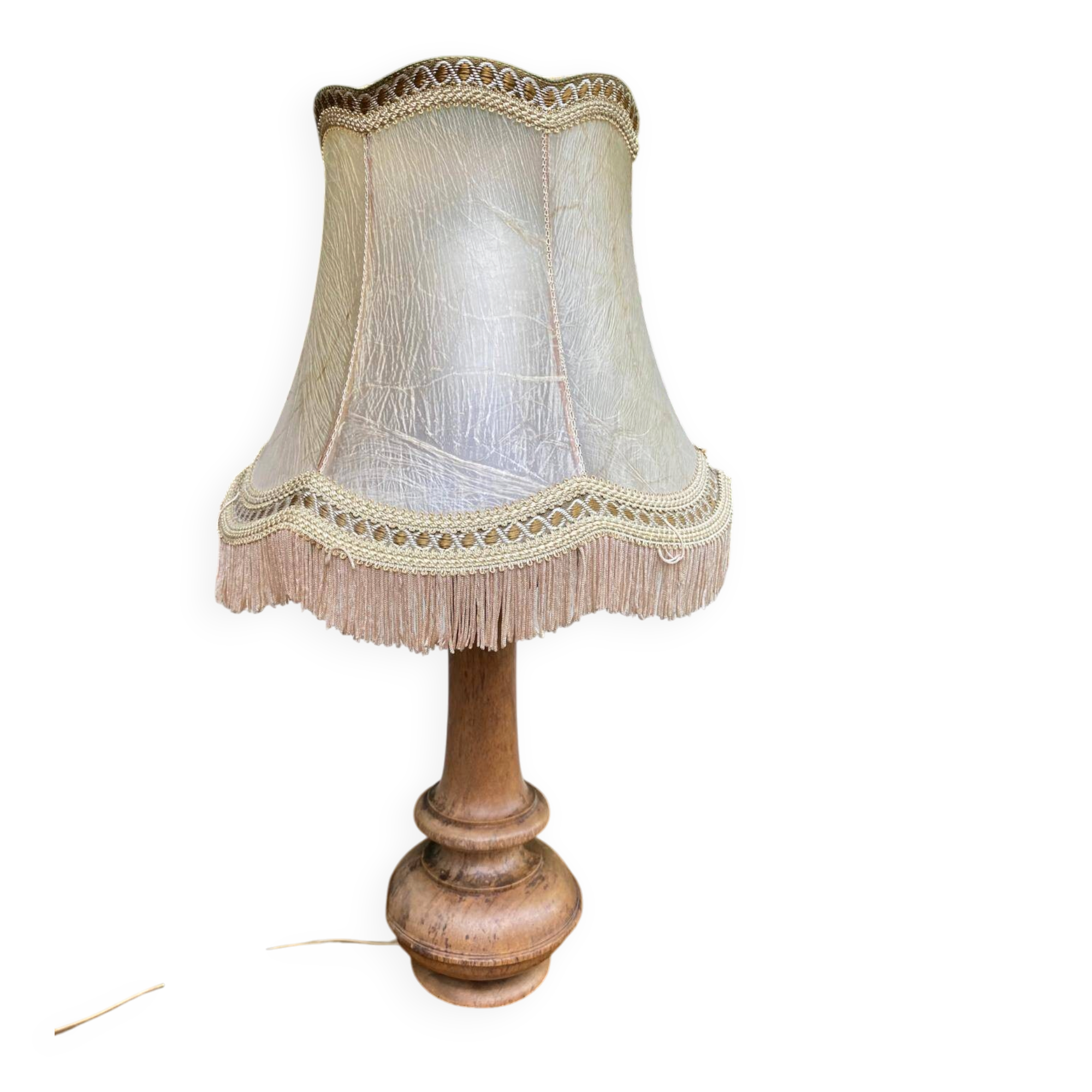 Lampe à poser vintage en bois tourné et sculpté 1950
