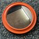Mirror with round frame in orange molded plastic by carrara & matta, 1974