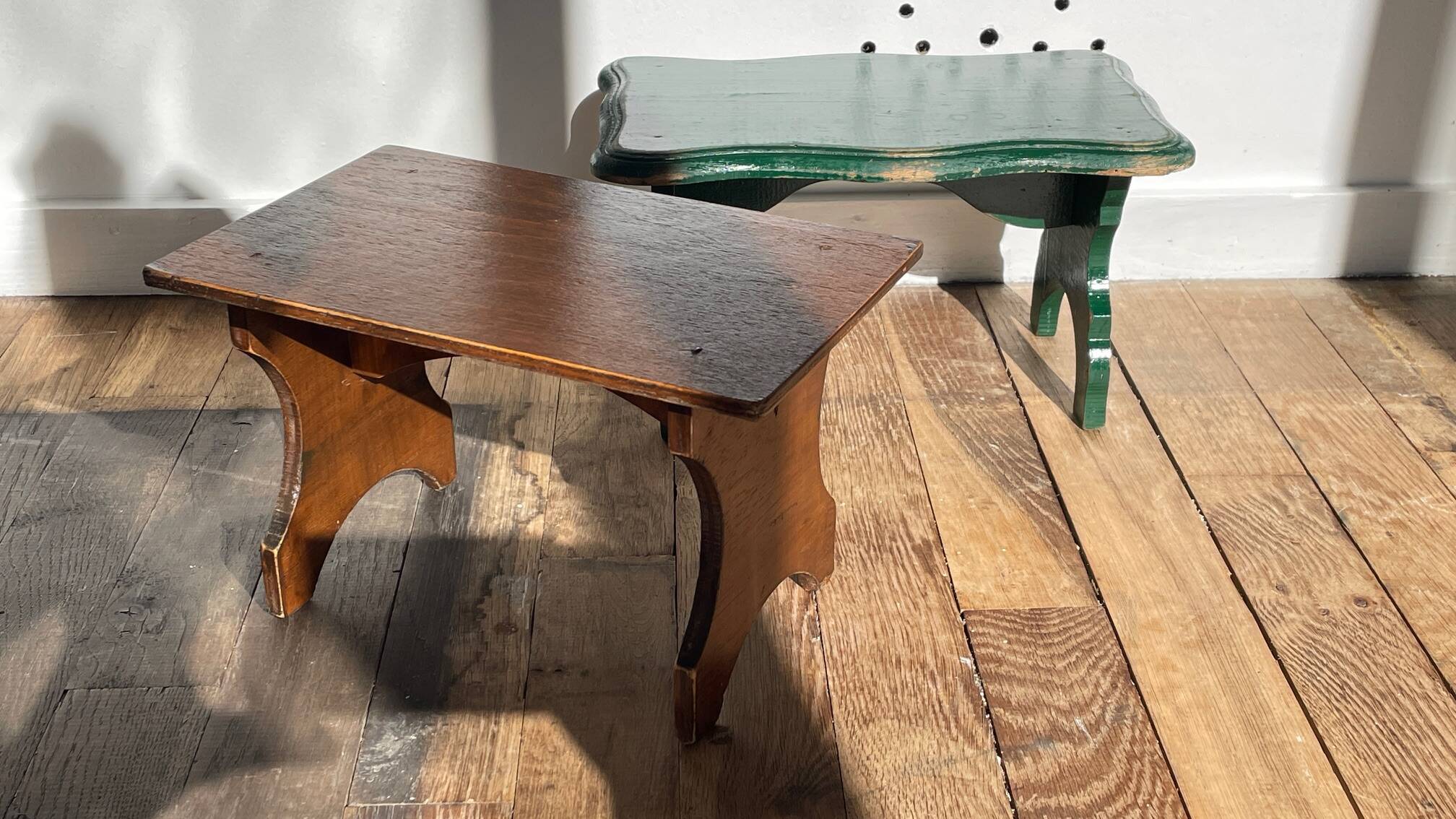 2 vintage wooden bar stools
