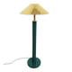 Lacquered metal floor lamp in green with a golden shade — Coolie shape — 1970s-1980s