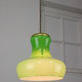 Big Mid-century Italian Brass and Glass Pendant Lamp