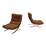 Impressive suede and chrome lounge chairs, France 1970s