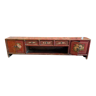 China XIXth Low furniture in a row that can form a bench in red lacquered wood with polychrome floral decoration