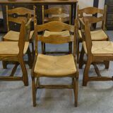 Set of 6 solid oak chairs Guillerme et Chambron 1950s