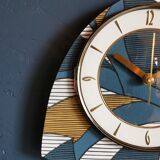 Vintage clock asymmetrical silent wall clock "Blue white ochre"