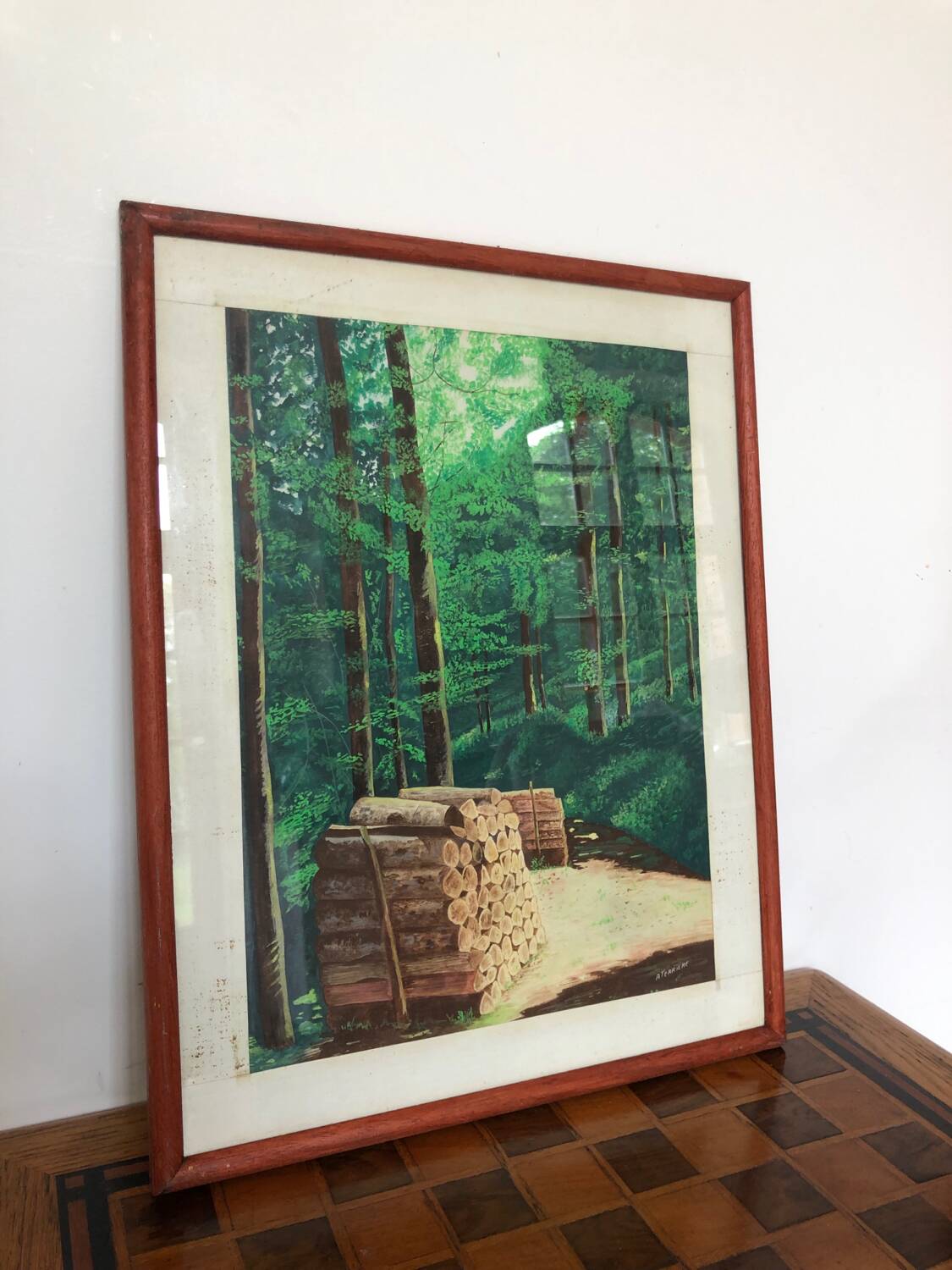 Framed drawing painting Forest