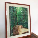 Tableau, dessin encadré sur le thème de la forêt
