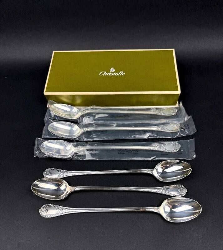 Christofle Marly, six silver-plated soda or cocktail spoons.