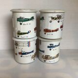 4 old metal boxes lithographed aircraft pattern