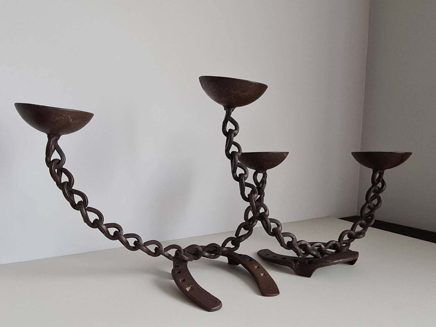 Pair of brutalist wrought iron candlesticks or lamp / Franz West style / 70s / vintage / artisanal work / Mid-Century