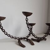 Pair of brutalist wrought iron candlesticks or lamp / Franz West style / 70s / vintage / artisanal work / Mid-Century