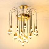 Tubular chrome and brass waterfall chandelier, Italy 1970s.