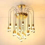 Tubular chrome and brass waterfall chandelier, Italy 1970s.