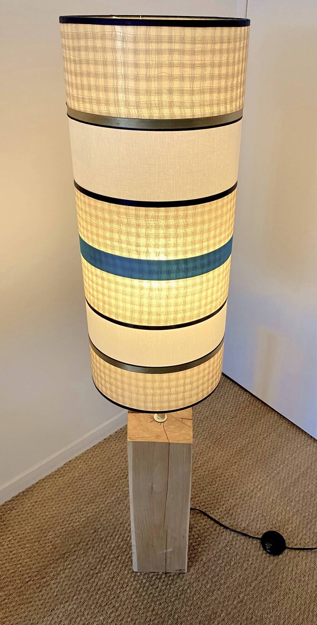 Solid oak floor lamp with contemporary shade