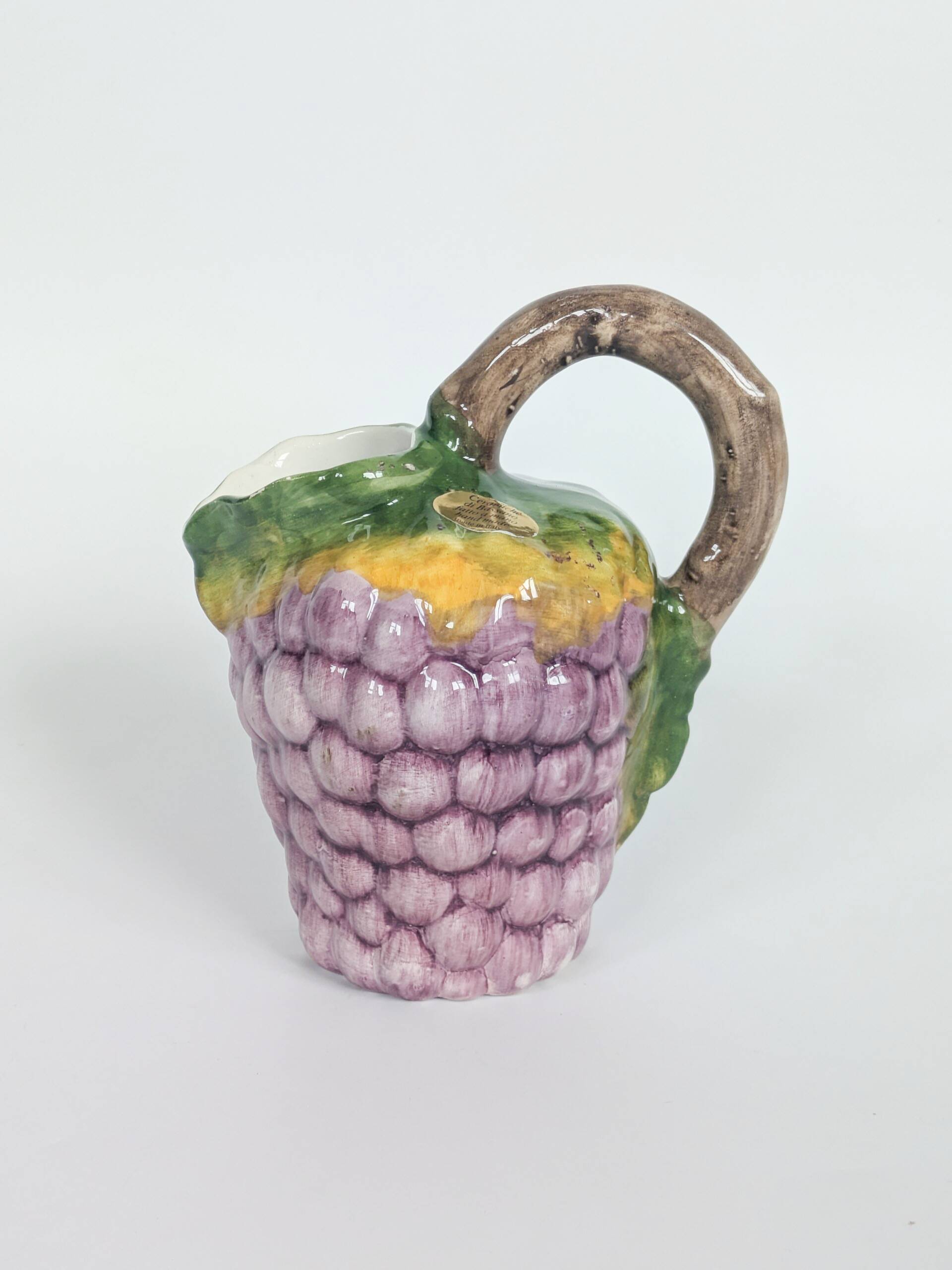 Majolica pitcher Ceramiche di Bassano raisins Italy vintage summer decor