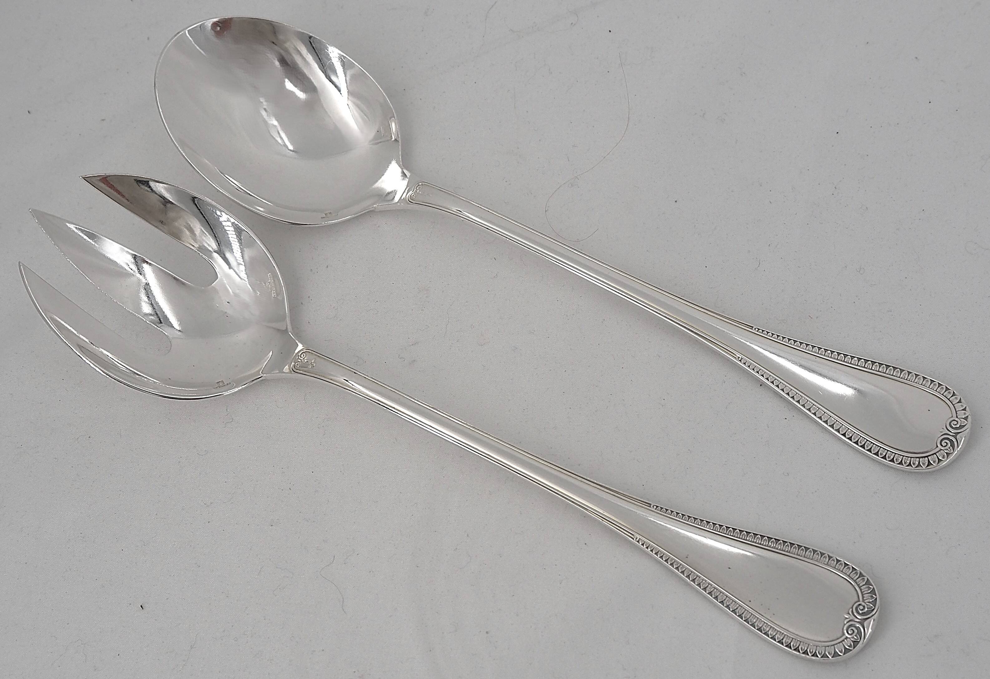 Christofle Malmaison, 2-piece salad serving set in silver-plated metal.