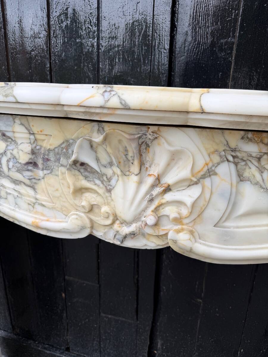 Louis XV style fireplace in purple breccia marble, circa 1880.