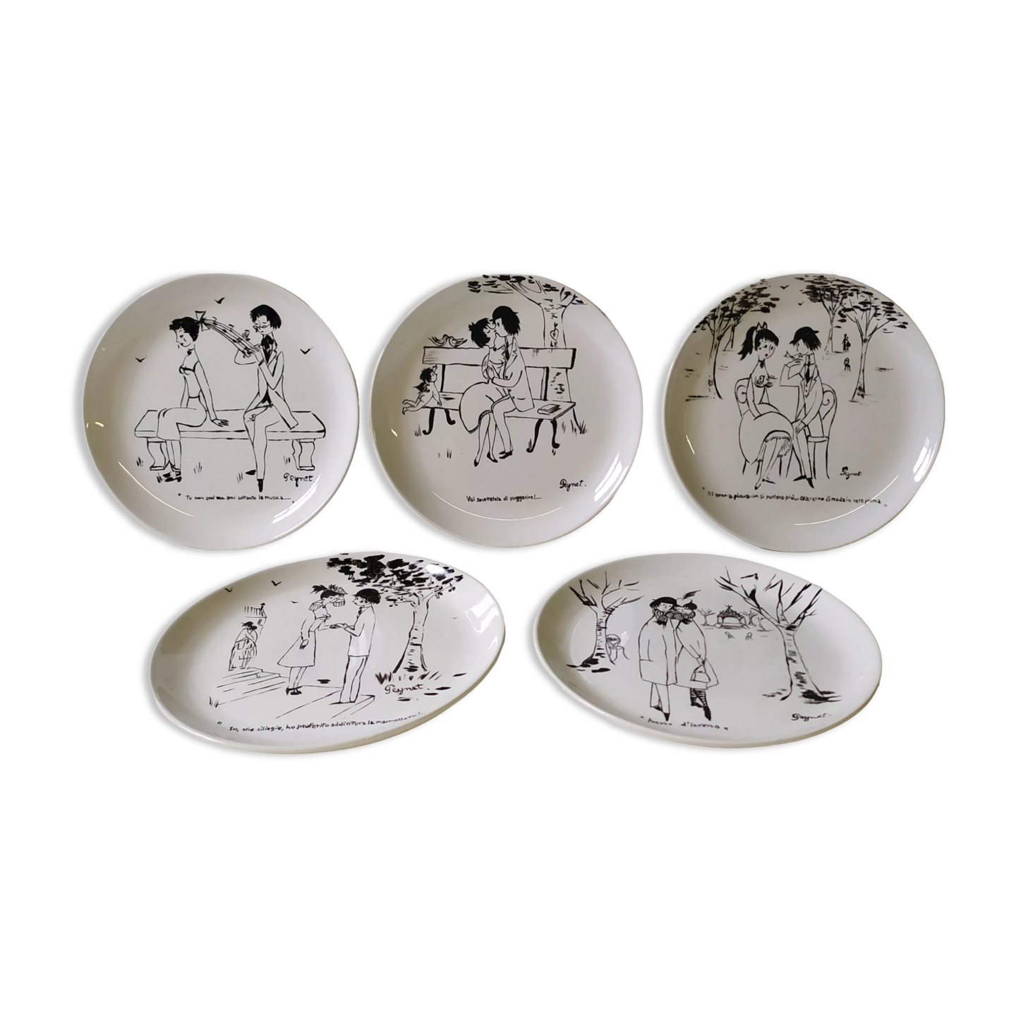 Hand-Painted Plates by Raimond Peynet for SCI Laveno, 1960s, Set of 5